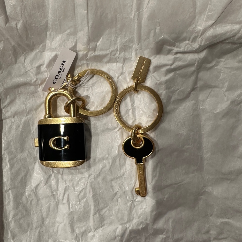 Coach Black and Gold Padlock Keychain Card Holder Charm - Picture 8 of 8